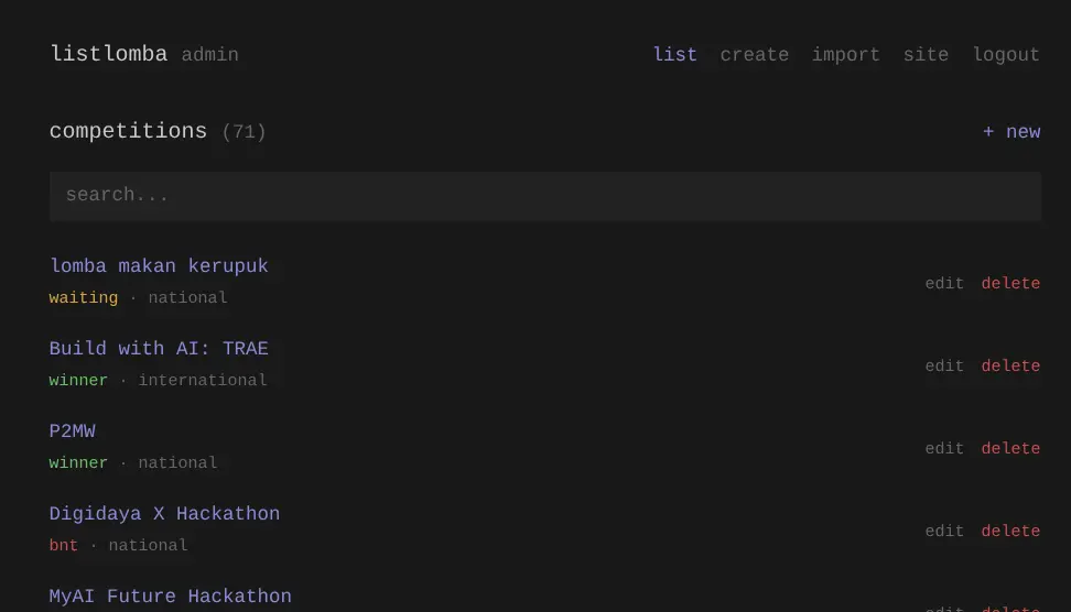 listlomba admin panel